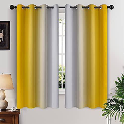 Ombre Curtains Yellow and Greyish White for Living Room (52"W x 63"L (Pack of 2) / Yellow)