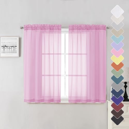 Light Pink Sheer Curtains 45 Inch Length 2 Panels (Light Pink / 42"W x 45"L (Pack of 2))