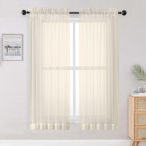 Cream Sheer Curtains 68 Inch Length 2 Panels Set for Bedroom Living Room (Cream / 42"W x 68"L (Pack of 2))