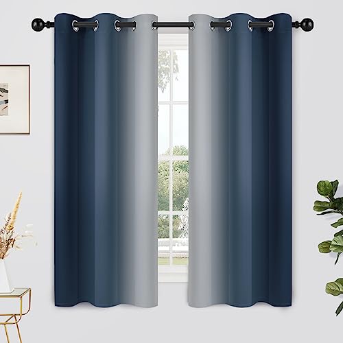 Ombre Curtains Navy Blue and Greyish White for Living Room (42"W x 63"L (Pack of 2) / Navy Blue)
