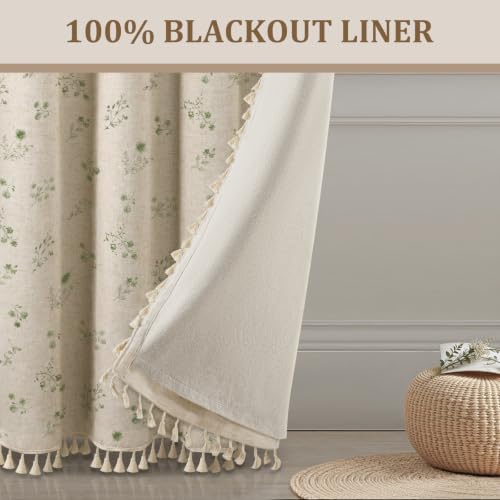 Boho Floral 100% Blackout Curtains 84 Inch 2 Panels Green (Blackout Green / 52"W x 84"L (Pack of 2))
