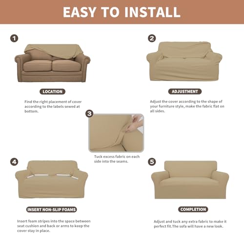 100% Waterproof Loveseat Couch Cover Stretch Jacquard Sofa Cover (Sand / Loveseat)