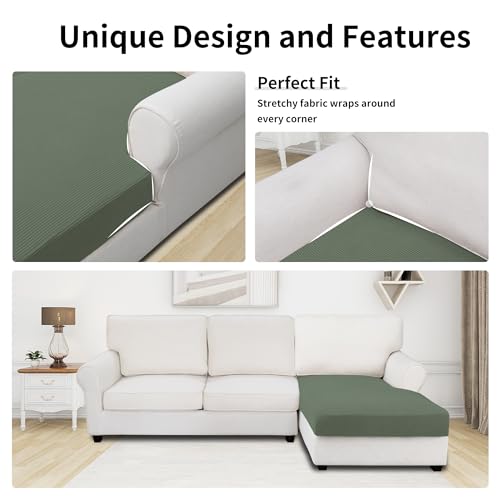 Stretch 1 Piece Chaise Lounge Cushion Slipcover (Chaise Cover / Greyish Green)