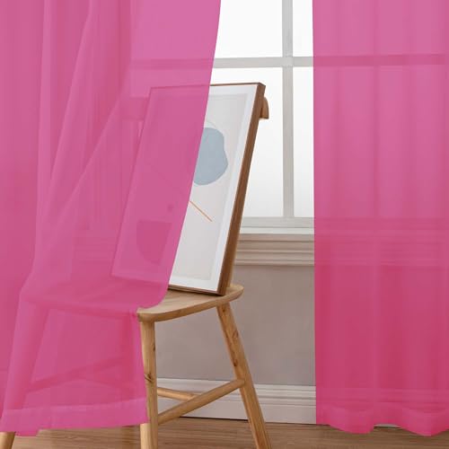 Extra Long Sheer Curtains 120 Inches Long 2 Panels Set (Hot Pink / 42"W x 120"L (Pack of 2))