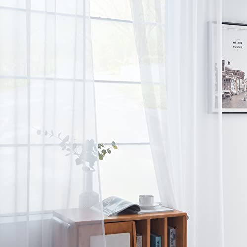 Solid Sheer Rod Pocket Curtain Voile Draperies 2 Panels White Beige Black Grey Coffee 52 Inch Width 36 Inch Long 1 Pair for Kitchen Bedroom Children Living Room Yard (White / 52"W x 36"L (Pack of 2))
