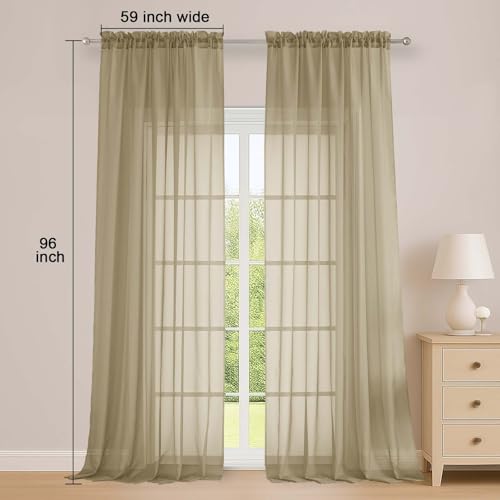 Taupe Sheer Curtains 96 Inch Long 2 Panels for Living Room 59" Wide (Taupe / 59"W x 96"L (Pack of 2))