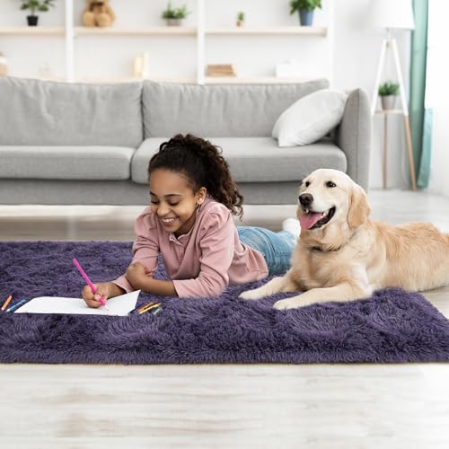 Purple Soft Runner Rugs for Bedroom 2x6 ft with Rubber Backing (Gray Purple / 2' X 6' (Runner))