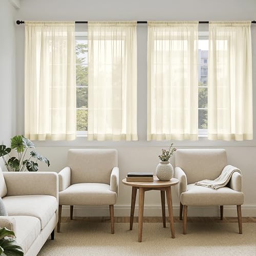 Light Cream Sheer Curtains 63 Inches Long 4 Panels 42 x 63 Inches (42"W x 63"L (Pack of 4) / Light Cream)