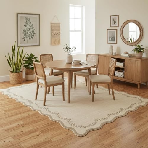 6x9 Scalloped Area Rug Soft Washable Rug for Living Room Bedroom (Jute / 6' x 9' (Rectangular))