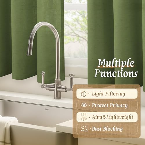 Semi Sheer Linen Curtains 45 Inch Length for Bedroom (42"W x 45"L (Pack of 2) / Rod Pocket - Olive Green)