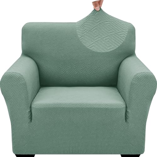 1 Piece Jacquard Chair Slipcovers for Living Room High Stretch Chair Covers with Arms Anti Slip Pets Friendly Couch Sofa Armchair Cover Furniture Protector (Small (31"-46") / New Pattern Pea Green)