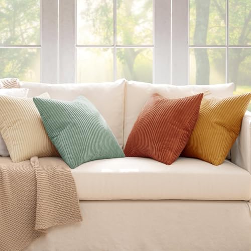 Soft Corduroy Decorative Throw Pillow Covers Teal (16" x 16" (Pack of 4) / Teal-rust)