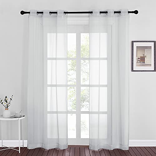 Living Room Window Curtains Sheer Textured (Light Gray / 37"W x 84"L (Pack of 2))