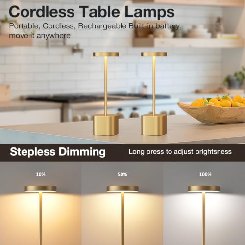 Cordless Rechargeable Table Lamp (Gold / 2 Pack-Square Base)