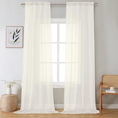 2 Pack Ivory Sheer Curtain Panels (Ivory / 42"W x 120"L (Pack of 2))