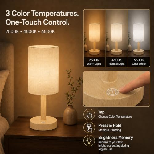 Small Rechargeable Cordless Table Lamp (Light Oak / 10.7-Inch,1 Pack)