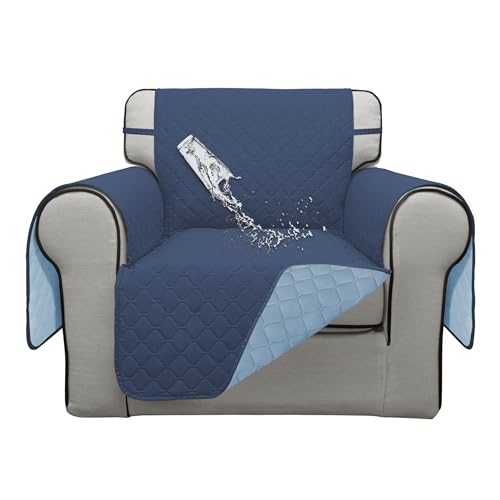 Double Protection 100% Waterproof Chair Sofa Cover for Living Room (Dark Blue/Light Blue / Chair Small)