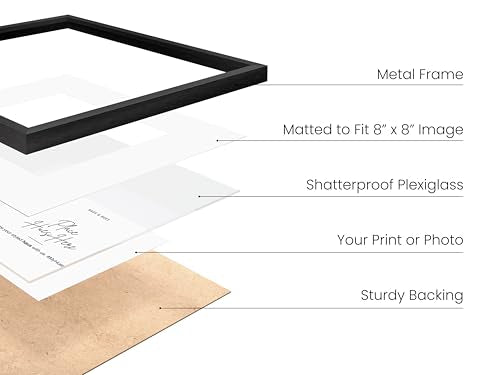 12x12 Black Metal Picture Frame Matted to 8x8 (Set of 01 / Black Metal / 12x12 in)