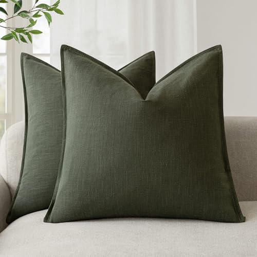 Linen Solid Decorative Throw Pillow Cover 22x22 Inch Dark Green (22" x 22" (Pack of 2) / Rifle Green)