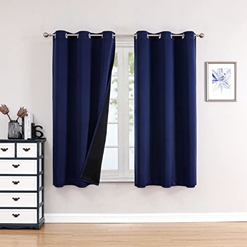 100% Blackout Curtains for Bedroom 63 Inches Long 2 Panels Set (38"W x 63"L (Pack of 2) / Navy Blue)