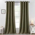 100% Blackout Linen Curtains for Bedroom 52x108 Light Olive Green (Light Olive Green / 52"W x 108"L (Pack of 2))