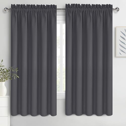 Wide Blackout Curtains for Bedroom 60 x 63 Inch Long Dark Grey (Dark Grey / 60"W x 63"L (Pack of 2))