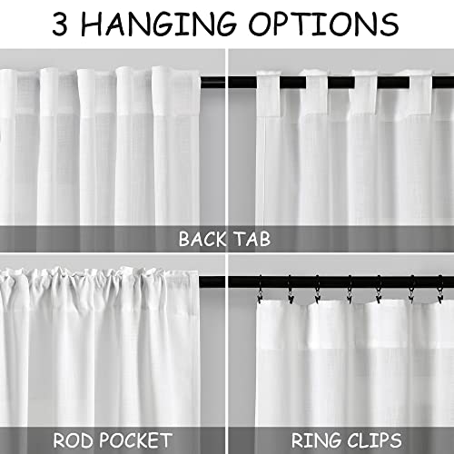 White Linen Curtains 89 Inches Long for Bedroom Back Tab Light Filtering Privacy Sheer Curtains Modern Farmhouse Decor Linen Textured Gauze Curtain for Bathroom 2 Panels Set 52x89 (52"W x 89"L (Pack of 2) / White)