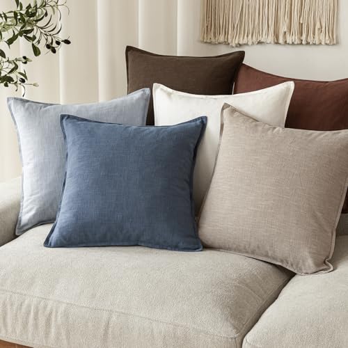 Linen Solid Decorative Throw Pillow Covers 24x24 Inch Dark Blue (24" x 24" (Pack of 2) / Blue Ashes)
