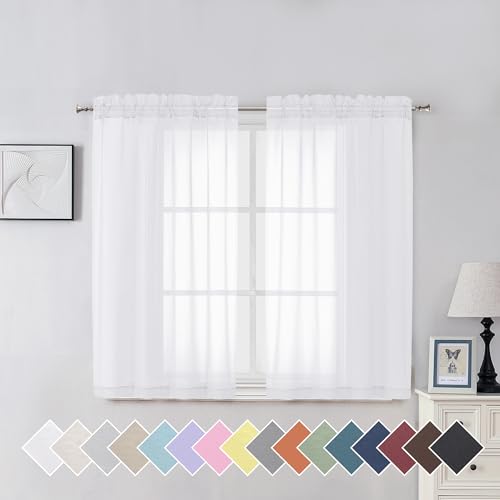 White Sheer Curtains for Living Room 45 inch Length 2 Panels Set (40"W x 45"L (Pack of 2) / White)