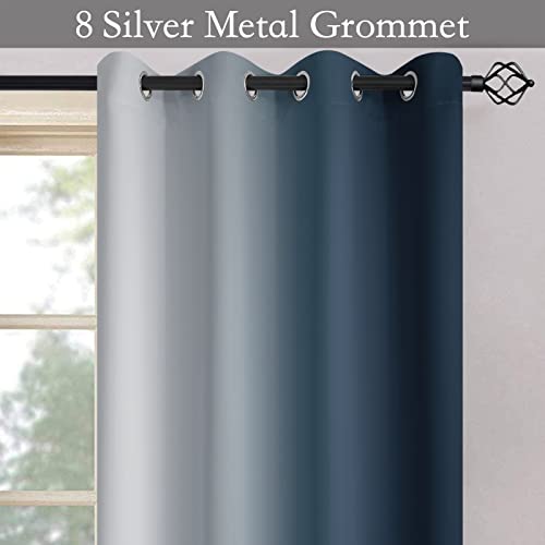 Ombre Curtains Navy Blue to Grey White for Living Room 52Wx63L (52"W x 63"L (Pack of 2) / Navy Blue)
