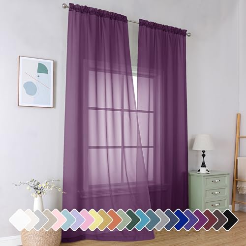 Plum Purple Sheer Curtains 96 Inches Long 2 Panels (Plum / 42"W x 96"L (Pack of 2))