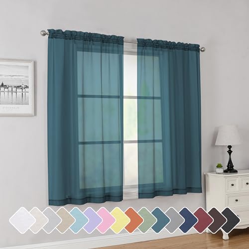 Dusty Blue Short Sheer Curtains 45 Inch Length for Small Windows (Dusty Blue / 42"W x 45"L (Pack of 2))