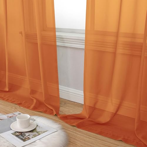 Sheer Orange Curtains for Bedroom Living Room 90 Inches Long 2 Panels Set (Orange / 42"W x 90"L (Pack of 2))