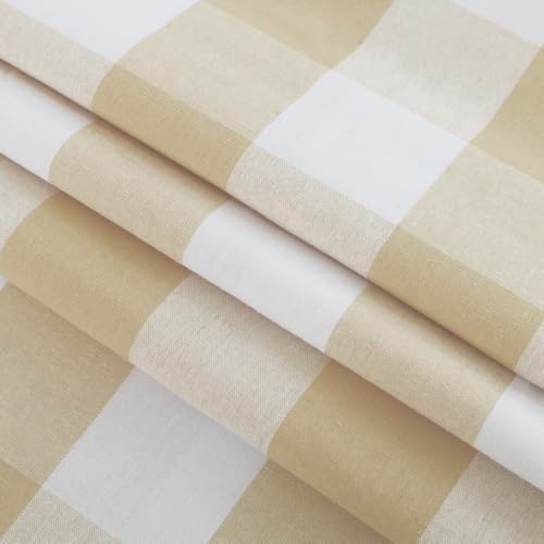 Beige and White Short Christmas Curtains For Windows Treatment Buffalo Check Plaid Valances Gingham 2 Pack Tiers Rod Pocket Decor Curtains Over Sink For Kitchen (34"W x 16"L (Pack of 2) / Beige and White)