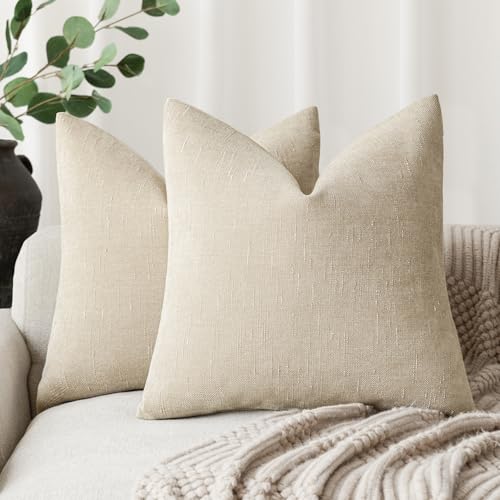Solid Textured Chenille Throw Pillow Covers 20x20 Inch (20" x 20" (Pack of 2) / Cement)