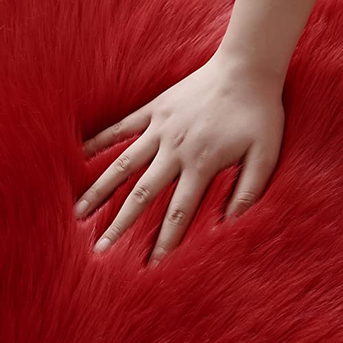 Faux Fur Rug Red Fluffy Sheepskin Area Rug (Red / 4' x 6' (Sheepskin))