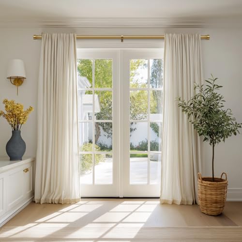2 Pack Warm Gold Curtain Rods for Windows 66 to 120 Adjustable Length Heavy Duty 1" Diameter Brass Window Rod with Solid Metal Finials for Outdoor Farmhouse Bedroom Kitchen Living Room (Warm Gold / 16"-120"|2 Pack)