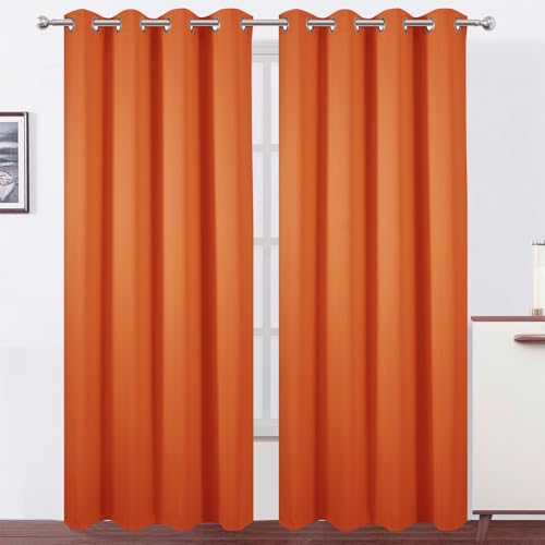 Blackout Curtains 52 x 90 Inch Long Orange Curtains Set of 2 Panels Room Darkening Curtains for Bedroom and Living Room (Orange / 52"W x 90"L (Pack of 2))