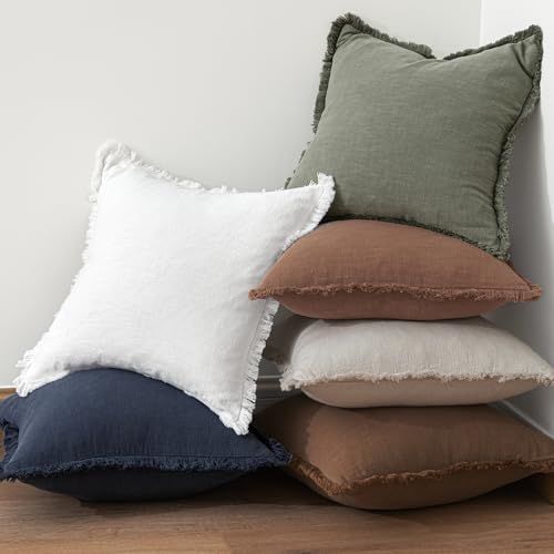 Linen Fringe Decorative Fall Euro Pillow Covers Dark Coffee 24x24 (24" x 24" (Pack of 2) / Dark Coffee)