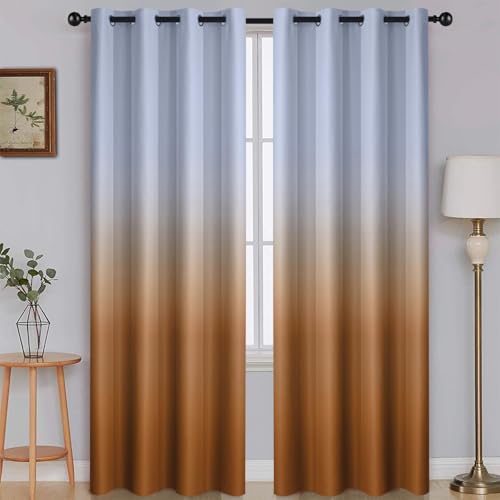 Ombre Gradient Burnt Orange White to Gray Curtains Bedroom 84L (52"W x 84"L (Pack of 2) / Burnt Orange and White)