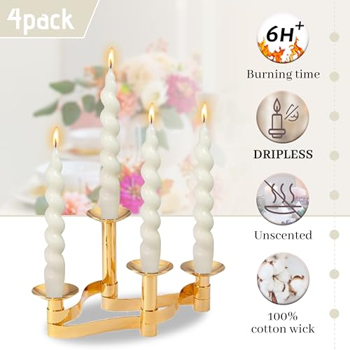 Smokeless Short Candles Elegant Ivory Twisted Spiral Candles 7.5 Inch Unscented Candlesticks Handmade Taper Candles 4 Pcs for Holiday Gifts Romantic Dinner Decoration (Milk White-4P / 7.5 INCH)