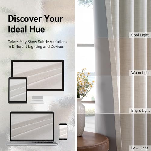 100% Blackout Linen Curtains 108 Inch Long 2 Panels Set (Alba | Beige / 50"W x 108"L (Pack of 2))