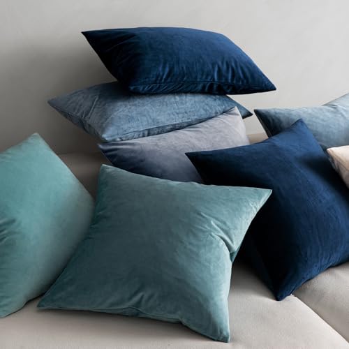 Velvet Throw Pillow Covers 20x20 Inch Pack of 2 Dark Blue (20" x 20" (Pack of 2) / Dark Blue)