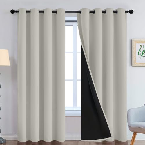 Cream Beige 100% Blackout Curtains 96 Inches Long 52" Wide 2 Panels (52"W x 96"L (Pack of 2) / Cream Beige)