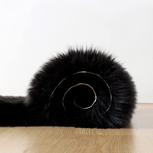 Faux Fur Rug Black Sheepskin Area Rug (Black / 4' x 6' (Rectangular))