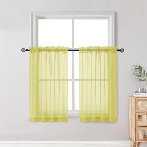 Short Lemon Sheer Curtains 36 Inch Length 2 Panels Set (Lemon Yellow / 42"W x 36"L (Pack of 2))