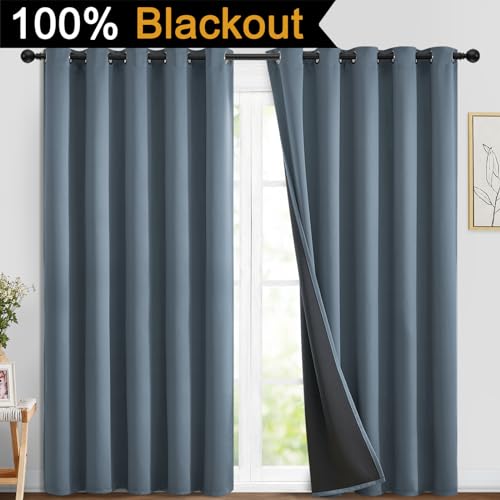 Stone Blue 100% Blackout Curtains 84 Inches Long 70" Wide 2 Panel (70"W x 84"L (Pack of 2) / Stone Blue)
