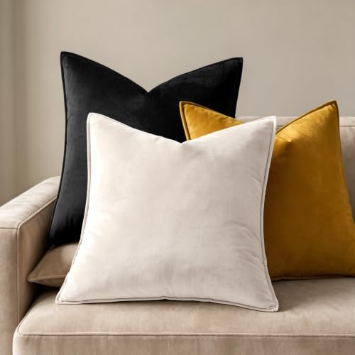 Decorative Cream White Velvet Euro Sham Throw Pillow Covers 24x24 in (24" x 24" (Pack of 2) / Cream White)