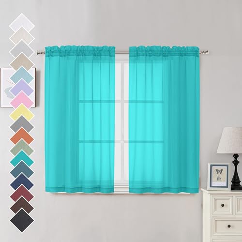 Turquoise Sheer Curtains 45 Inches Long 2 Panels (Turquoise / 42"W x 45"L (Pack of 2))