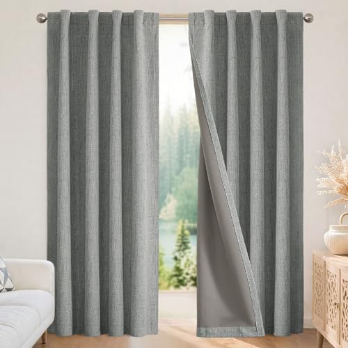 Linen Blackout Curtains for Bedroom (Light Grey / 100"W x 96"L (Pack of 1))